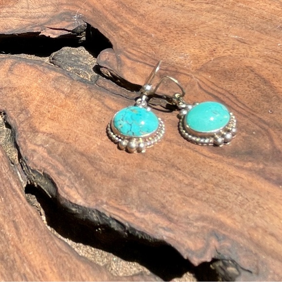 Navajo Dangle Earrings 925 Silver Blue Turquoise Native American Artist - Picture 2 of 5